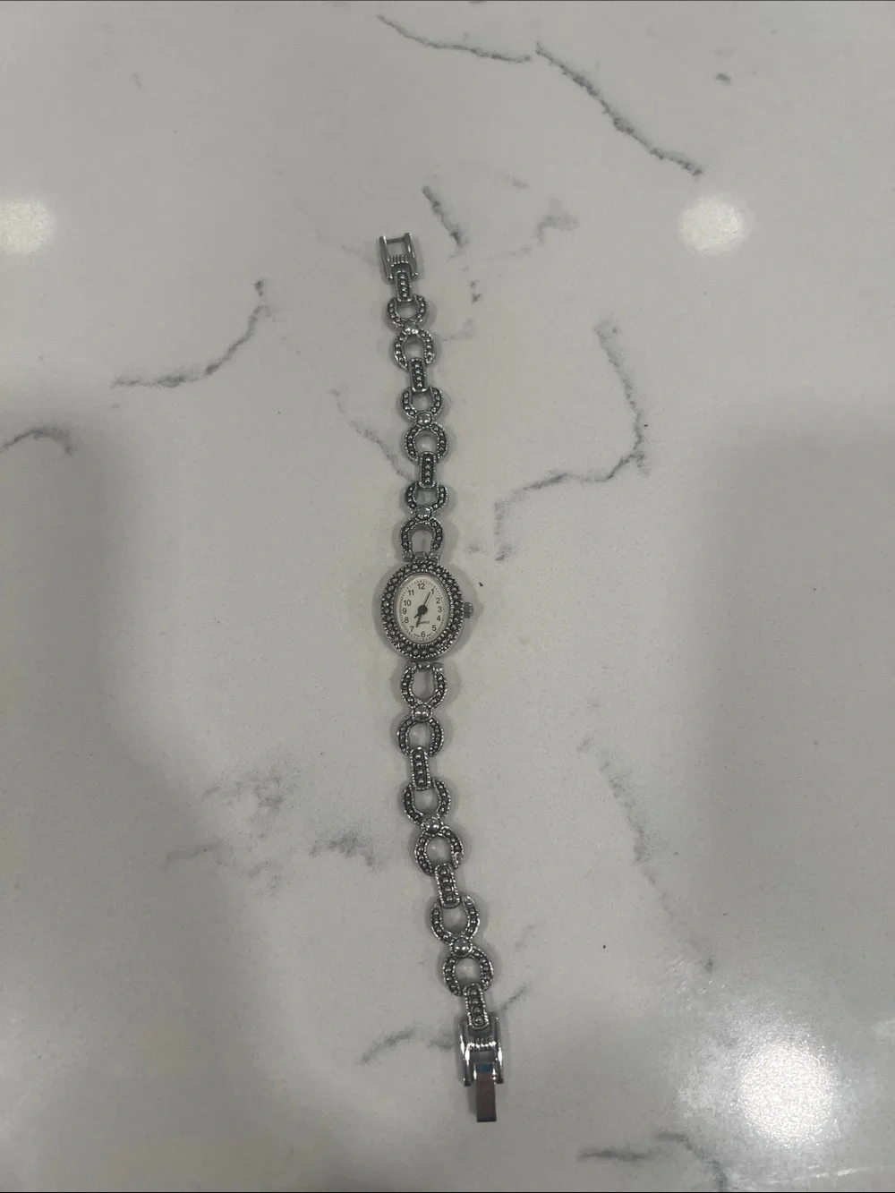 LA Express Silver-Tone Round Link Bracelet Watch